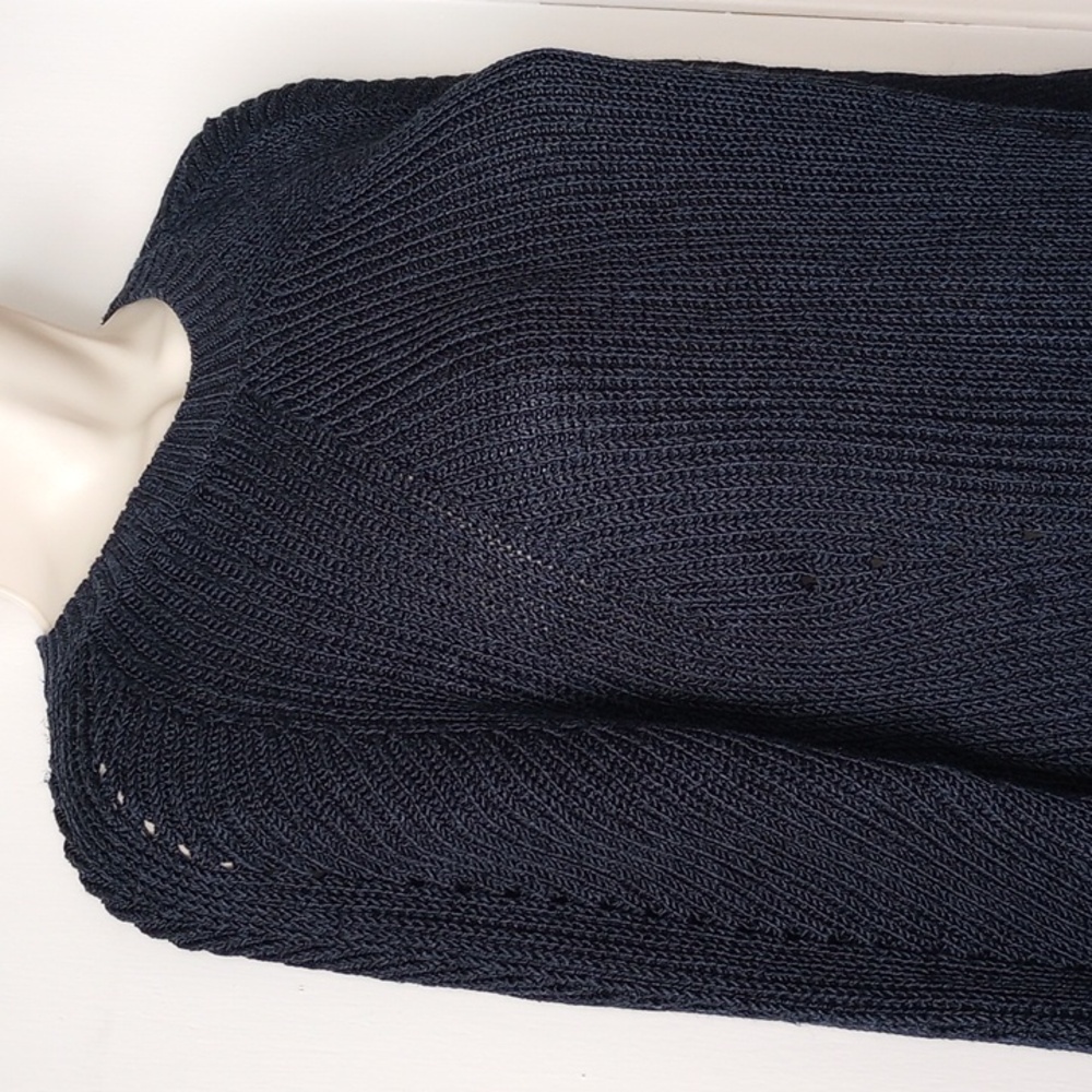 LRL Linen Viscose Rib Knit Crew Neck Long Sleeve Sweater MP Navy - Picture 3 of 11
